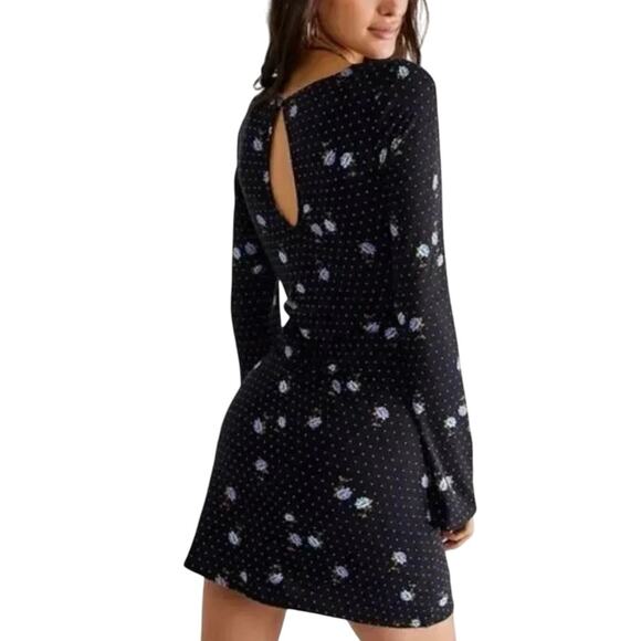 Free People Celia Mini Dress Black Floral Long Sleeve, Size XS, New with Tag - Picture 4 of 9